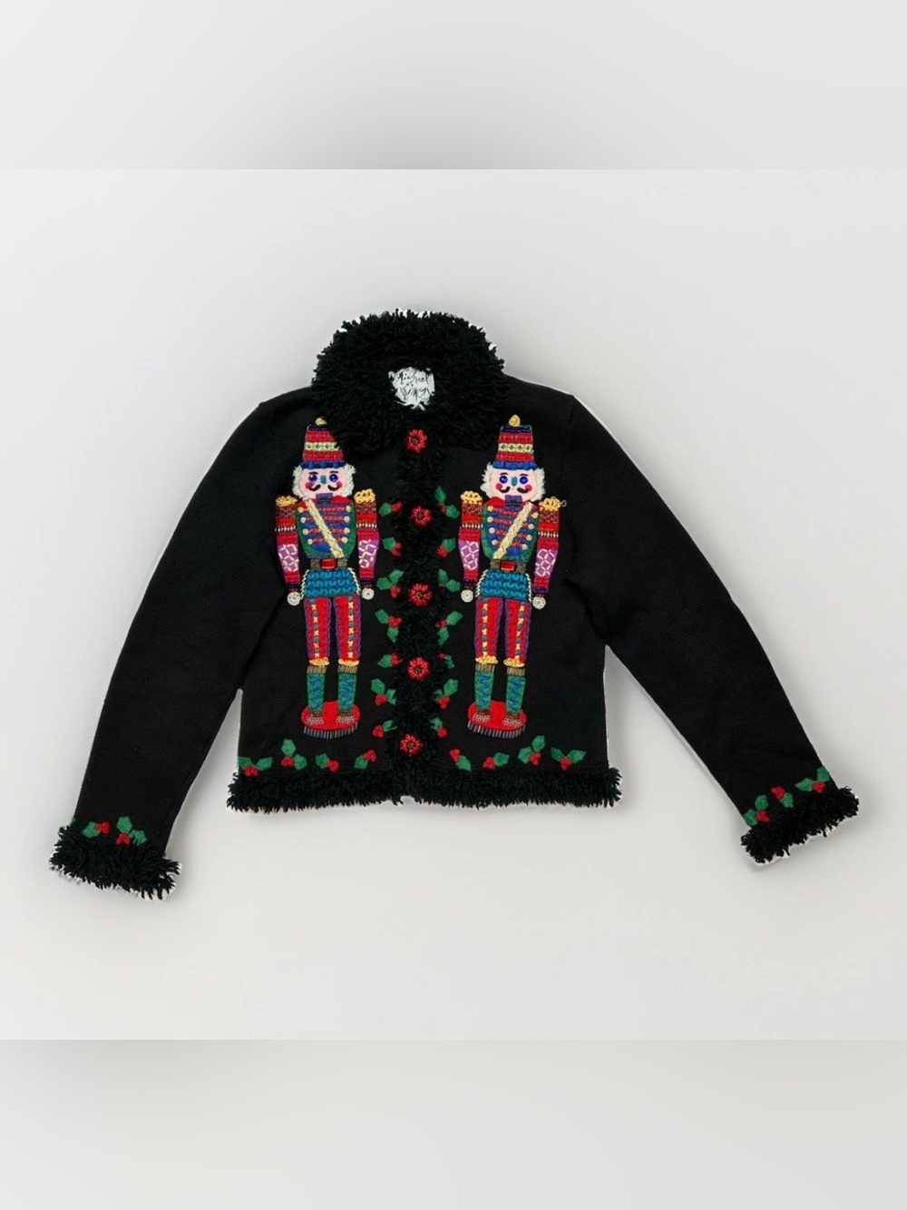 🎄✨ Vintage 90s Michael Simon Nutcracker Christmas Beaded Cardigan Sweater M 🎄✨